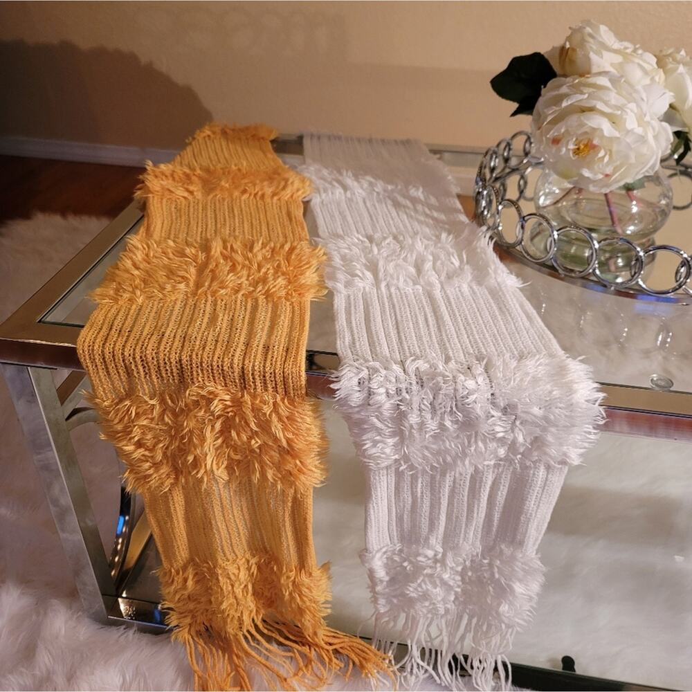 Bundle 2 Scarfs White & Gold Texture with Tassels NEW